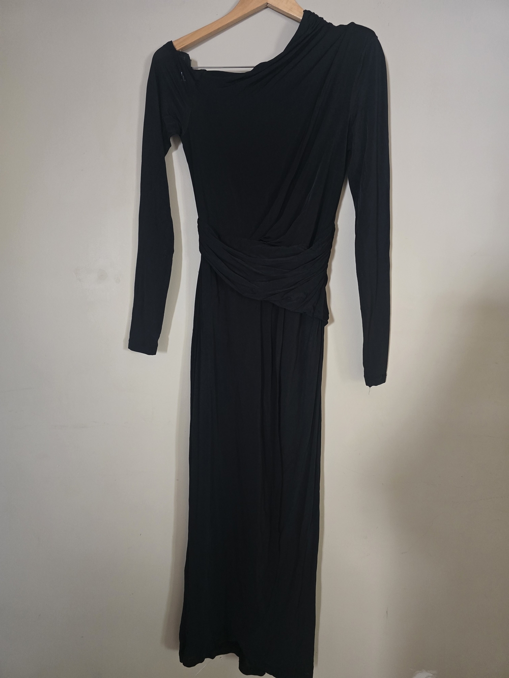 BCBGMaxAzria Black One-Shoulder Draped Midi Dress